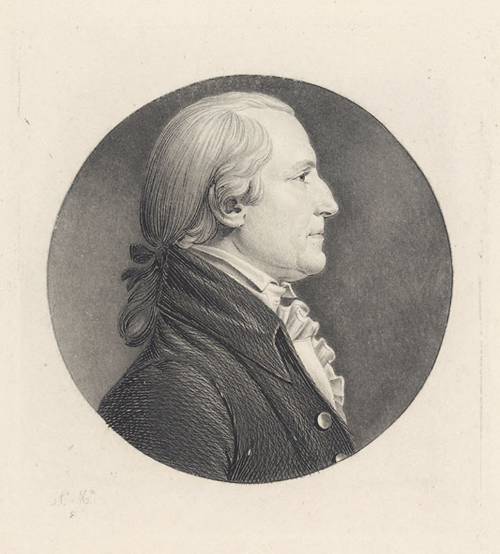 Side portrait engraving of man from the late 1700s.